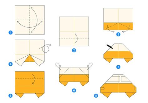 Taxi Origami Schema Tutorial Bewegend Model Origami Voor Kinderen Stap