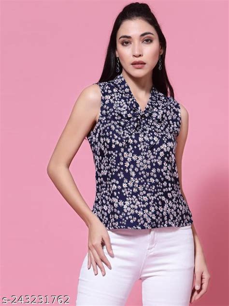 OOMPH Women's Floral Blue Tops & Tunics