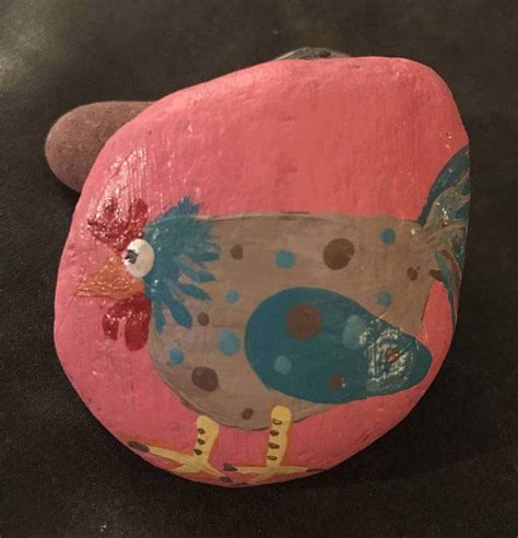 Whimsical Polka Dot Chicken Painted Rock Garden Stone Etsy Chicken