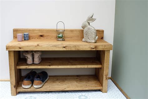 Farmhouse Wooden Shoe Rack Boot Rack Bench Solid Chunky Wood Antique