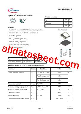 IAUC120N04S6N013 数据表 PDF Infineon Technologies AG