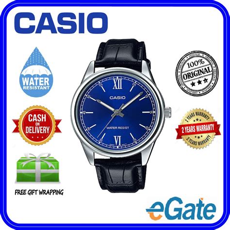 Casio MTP V005L 2B Men Analog Classic Blue Dial Black Leather Band