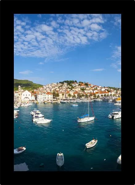 Glass Frame Of Elevated View Over Hvars Picturesque Harbour