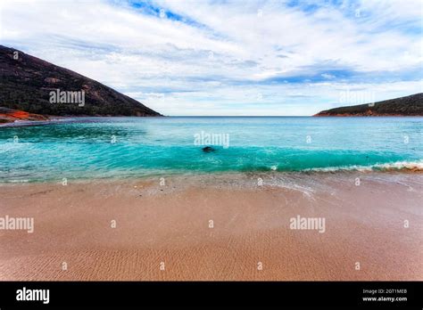 White Sands And Pristine Waters On Wineglass Bay Beach Of Tasmanian Freycinet Peninsula And