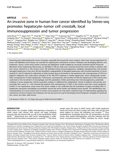 PDF An Invasive Zone In Human Liver Cancer Identified By Stereo Seq