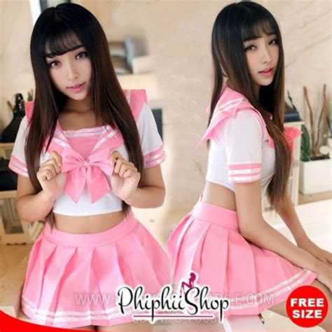 Lingerie Sexy Cosplay Setelan Seragam Sekolah Jepang Pita Pink Seifuku