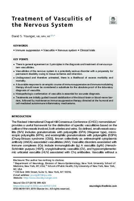 Pdf Treatment Of Vasculitis Of The Nervous System