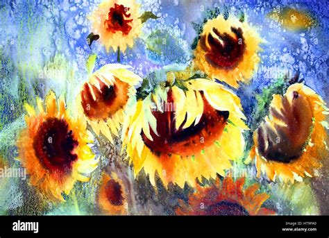 Watercolor painting of beautiful sunflowers Stock Photo - Alamy