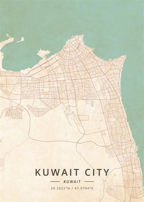 Kuwait City, Kuwait - Vintage Map Art Print by Designer Map Art - X ...