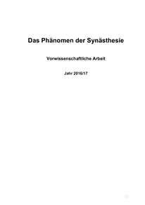 Das Ph Nomen Der Syn Sthesie Vorwissenschaftliche Arbeit