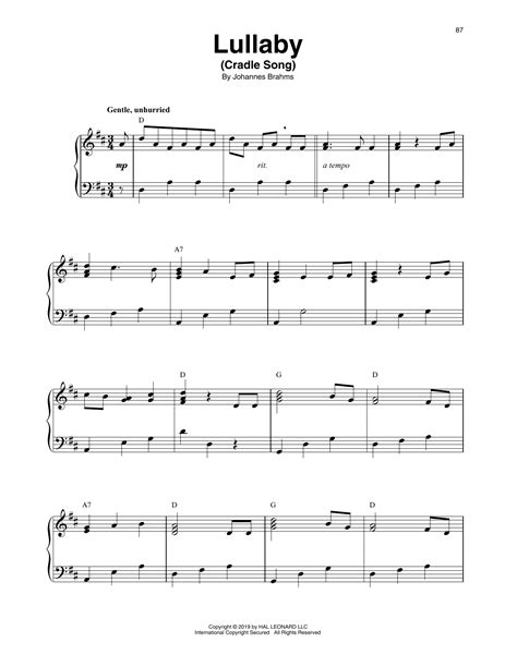 Lullaby Cradle Song By Johannes Brahms Sheet Music For Harp At Sheet