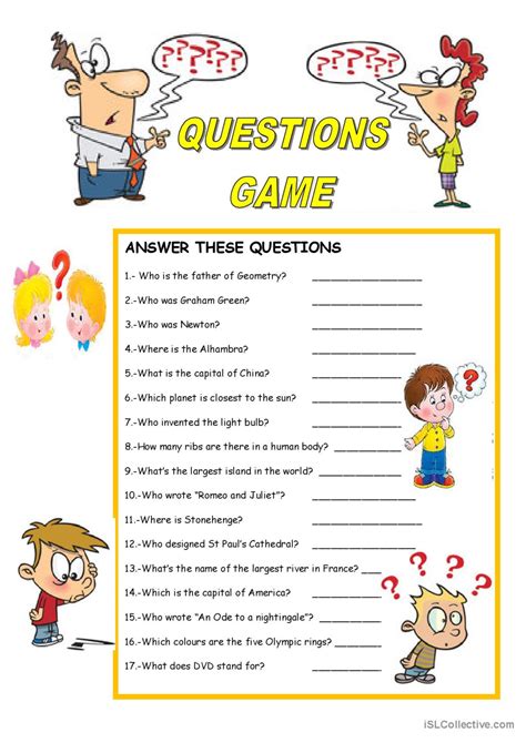 Questions Game English Esl Worksheets Pdf And Doc