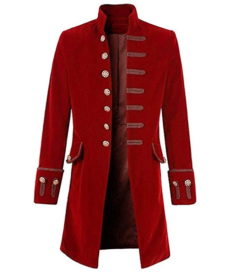 Mens Steampunk Gothic Velvet Red Pirate Jacket Jackets Creator