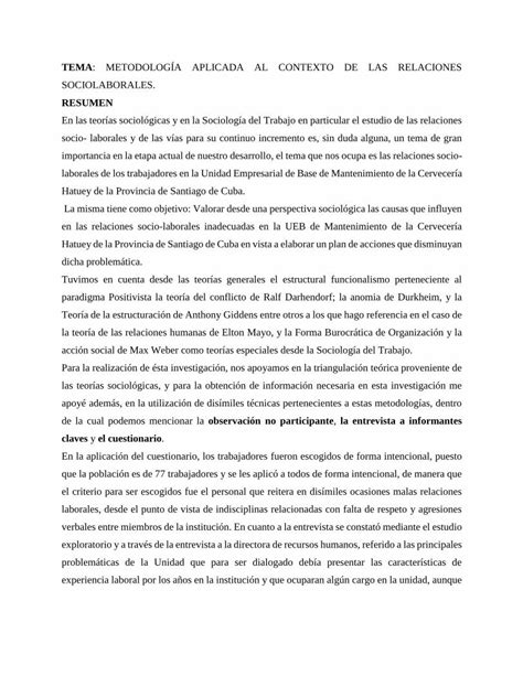 Pdf Tema Metodolog A Aplicada Al Contexto De Las Relaciones