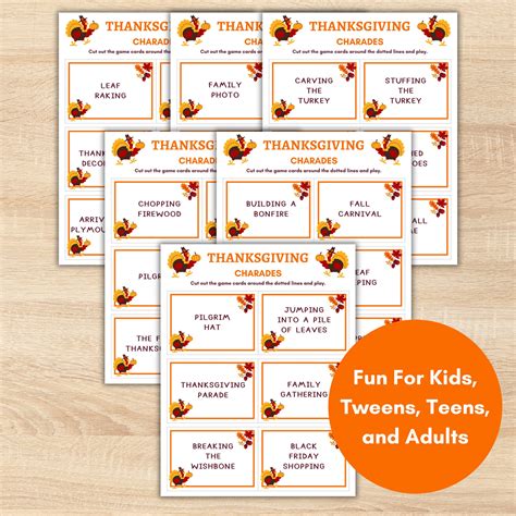 Thanksgiving Charades Cards, Friendsgiving Game, Printable Games for ...