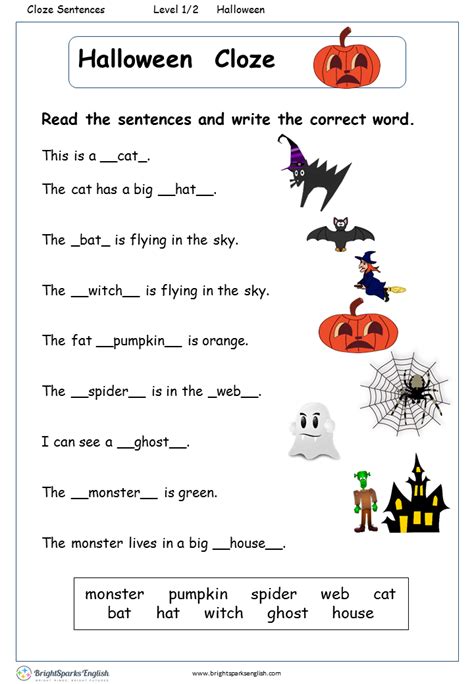 Halloween Cloze English Reading Worksheet English Treasure Trove