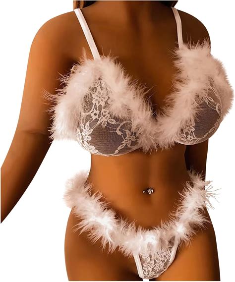 Kosheko Womens Sexy Two Piece Fuzzy Lingerie Set For Sex Naughty Plus Size See Through Mesh