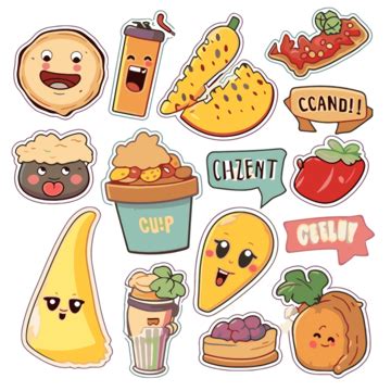 Cute Food Stickers Collection Vector, Vocabulary, Sticker, Cartoon PNG ...