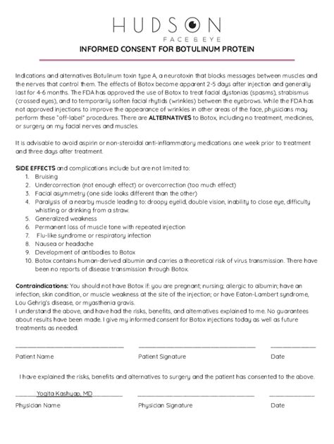 Fillable Online Consent Form For Botulinum Protein Fax Email Print