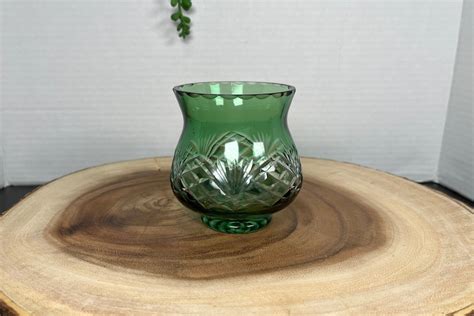 Bohemian Czech Glass Emerald Green Cut To Clear Votive Candle Etsy