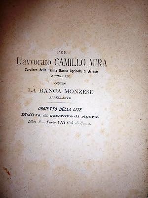 Per L Avvocato Camillo Mira Curatore Della Fallita Banca Agricola Di