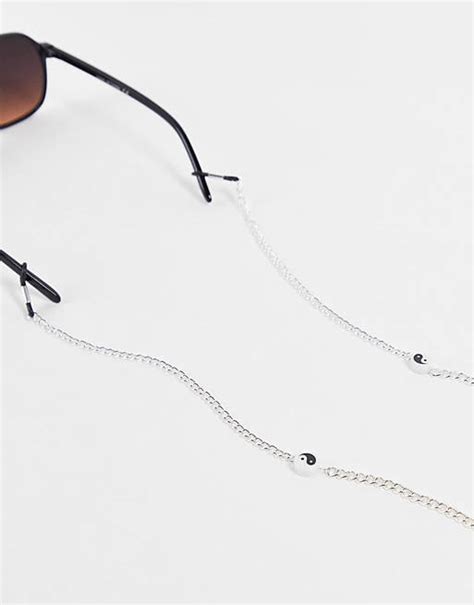 Asos Design Sunglasses Chain With Yin Yang Beads In Silver Asos