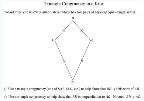 Solved Triangle Congruency In A Kite Consider The Kite Below Chegg