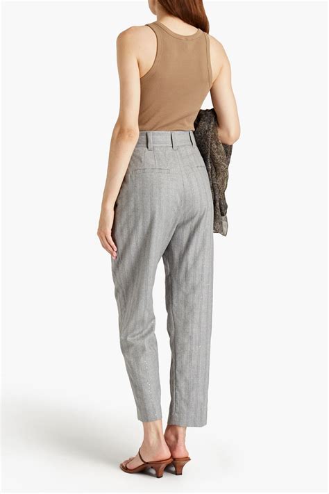 Brunello Cucinelli Sequin Embellished Embroidered Wool Tapered Pants