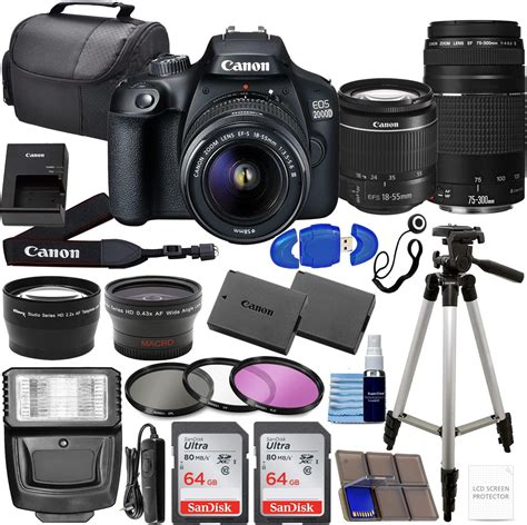 Buy Canon Eos 2000d Rebel T7 Dslr Camera With Ef S 18 55mm Dc Iii And 75 300mm Iii Lenses Kit