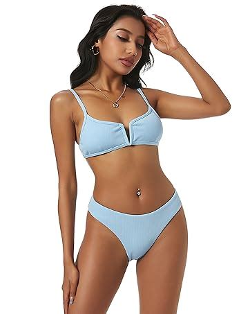 Amazon ZAFUL Women S Ribbed V Wired Cami Bikini Set Two Piece