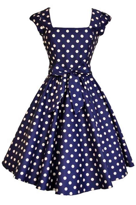 Navy Polka Dot Swing Dress Lady Vintage £45 Made In London Sizes 8