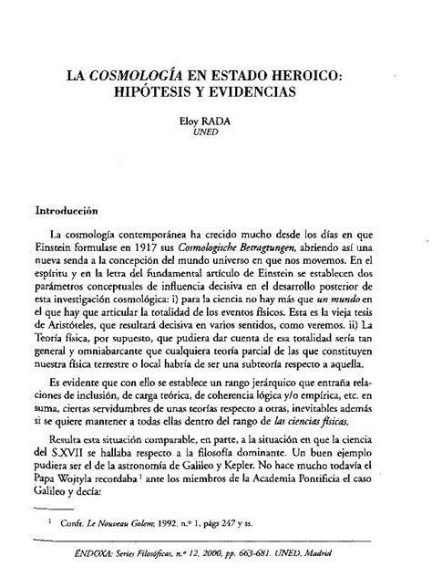 PDF La Cosmología en Estado Heróico Hipótesis y Evidenciase spacio