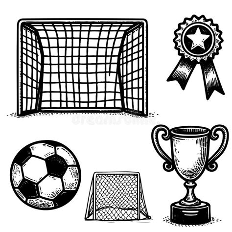 Sketch Football Elements Hand Drawn Soccer Ball Championship Cup And