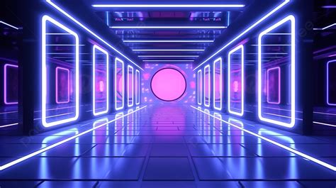 Futuristic Neon Lit Podium Hallway A Modernistic Sci Fi Stage