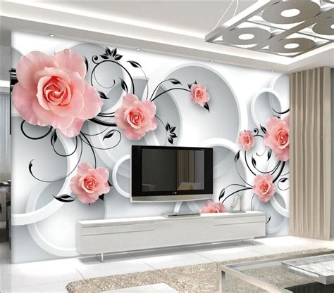 Pink flowers and White Circle Background 3D / 5D / 8D wall murals / custom wallpaper ...