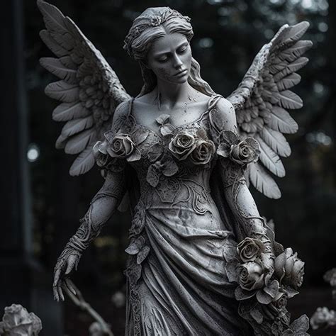 Gothic Angel Statue with Flowers