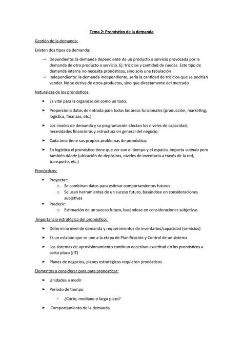 Tema 2 Tema 1 Tema 2 Pronóstico de la demanda Gestión de la