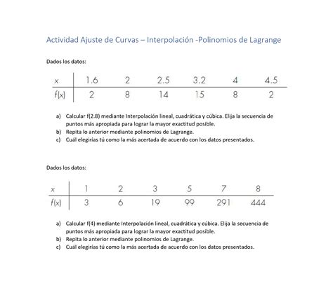 Solved Actividad Ajuste De Curvas Interpolaci N Chegg