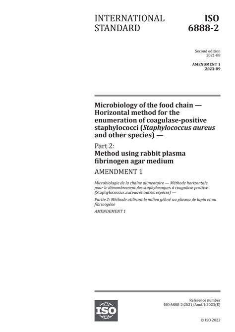 ISO 6888 2 2021 Amd 1 2023 Microbiology Of The Food Chain