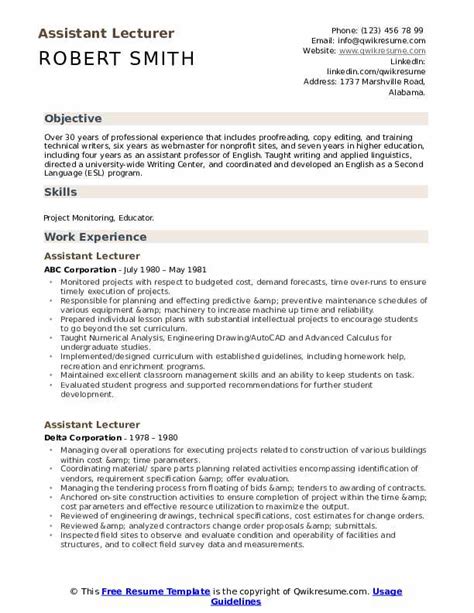 Lecturer Resume Sample