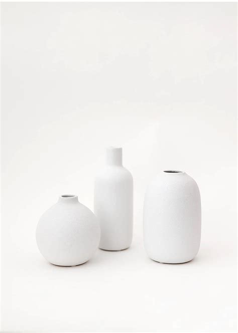 Set Of 3 Matte White Ceramic Bud Vases Shelf Vases At Afloral