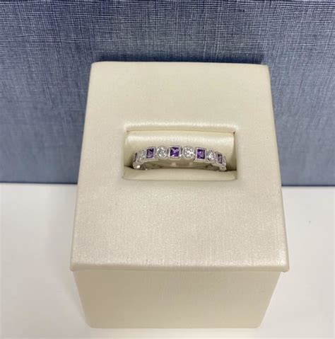 Amethyst and Diamond White Gold Stackable Ring | Solid Gold Jewelers