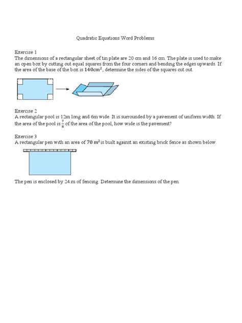 Quadratic Equations Word Problems | PDF