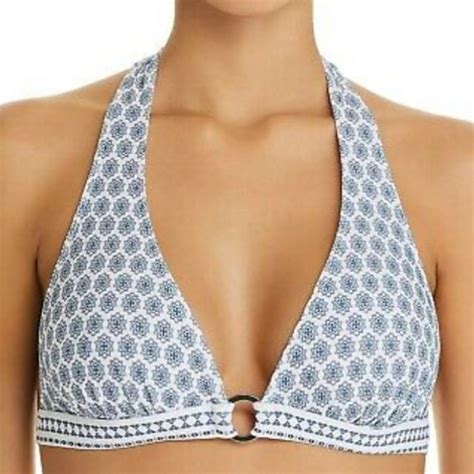 Shoshanna Swim Shoshanna Tile Print White Halter Bikini Top Size Dd