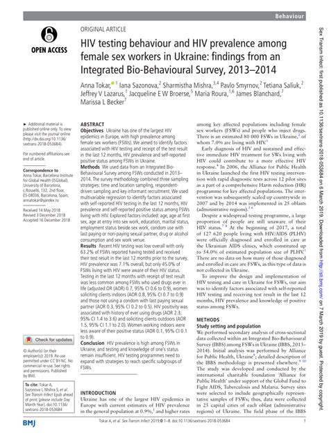 PDF HIV Testing Behaviour And HIV Prevalence Among Female Sex Workers In Ukraine Findings