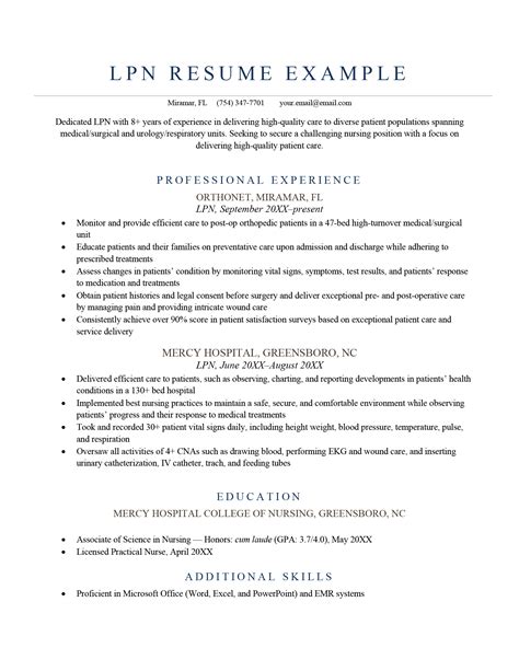 Lpn Resume Example Free Sample For Download