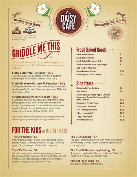 Menu Of Daisy Cafe In Bellingham Wa 98225