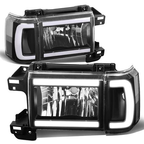 Dna Motoring Hl Lb F15087 Bk Cl1 For 1987 To 1991 Ford F150 F250 F350 Bronco Black Housing Clear