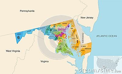 Maryland State Counties Colored By Congressional Districts Vector Map