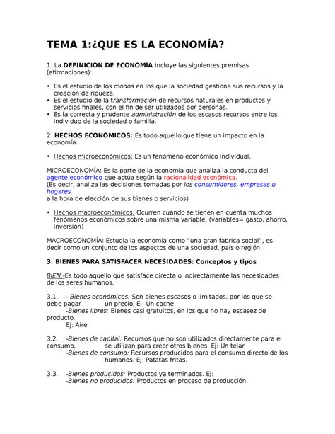 Econo t1t2 Apuntes 1 2 TEMA 1 QUE ES LA ECONOMÍA La DEFINICIÓN DE